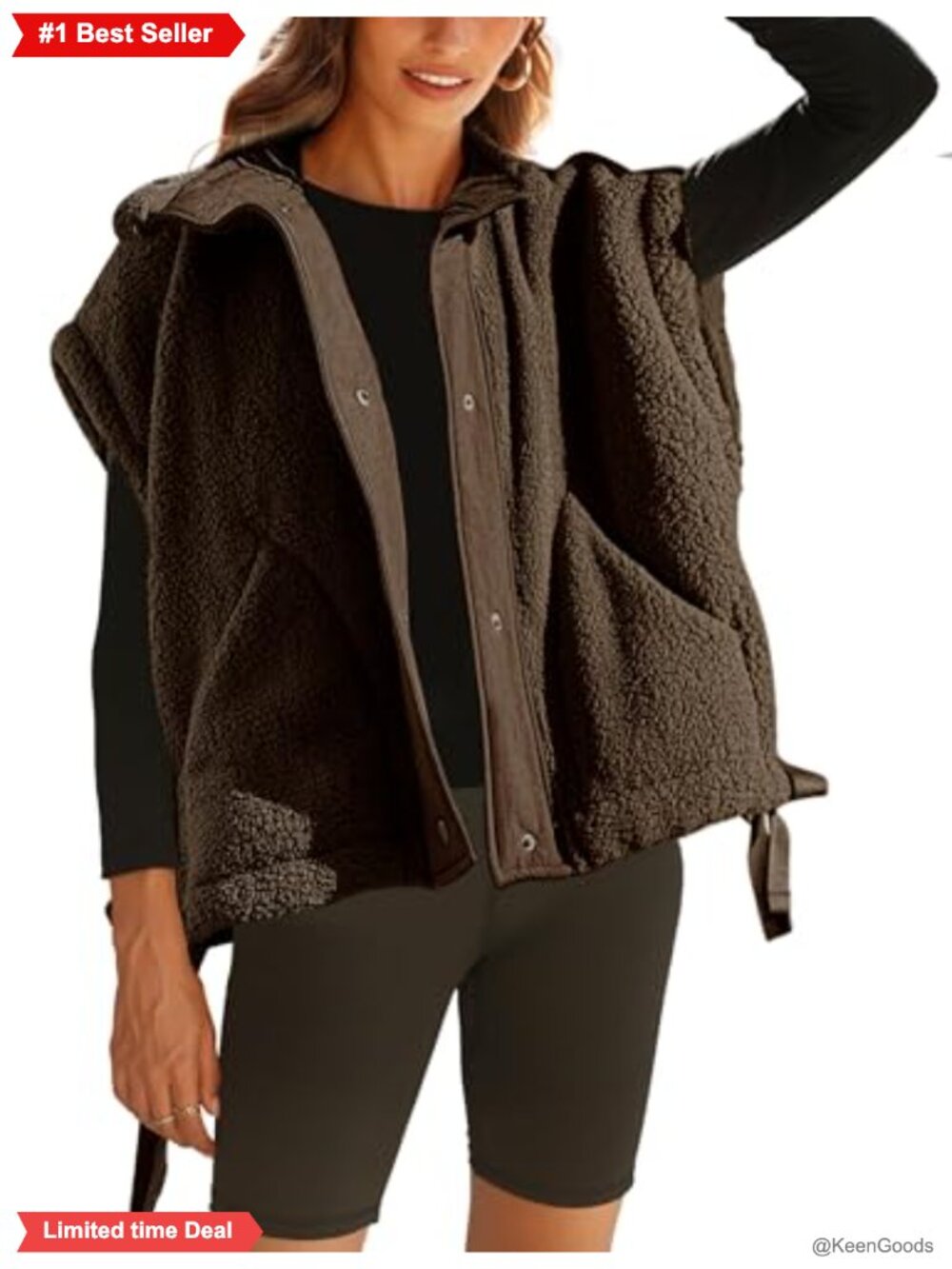 Womens Fleece Vest Sleeveless Button Down Sherpa Jacket Outerwear with Pockets